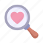 magnifying, glass, find, love, heart 