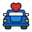 wedding, wedding car, just married, heart, marriage, love and romance, transportation, love, valentine 