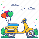 decorative scooter, decorative bike, motorcycle, motorbike, transport
