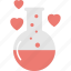 chemistry of love, evaporating hearts, laboratory flask with hearts, love concepts, red potion 