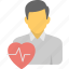 cardio pulse, heart feelings, heart rate, heartbeat concept, male avatar with heartbeat sign 
