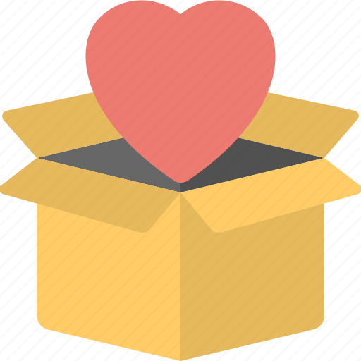 Gift delivery box, gift packaging, heart box, heart in open box, valentine day gift icon - Download on Iconfinder