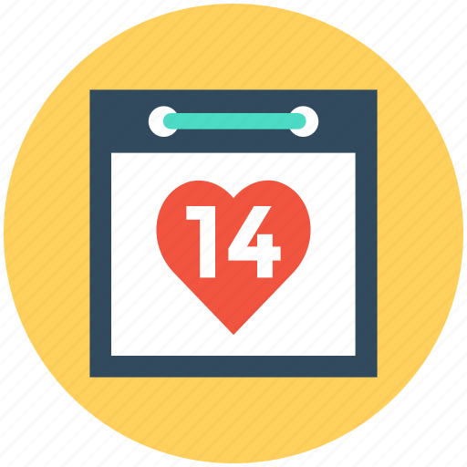 14 february, february calendar, heart calendar, valentine day, wall calendar icon - Download on Iconfinder