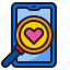 search, smartphone, love, magnify, glass, heart 