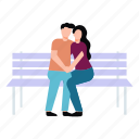 couple, bench, sitting, romantic, love