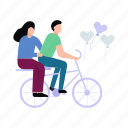 riding, bicycle, couple, love, romance