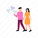 walking, heart, balloons, love, couple