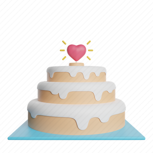 Cake, love, front, heart 3D illustration - Download on Iconfinder