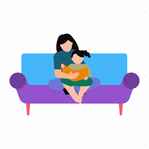 Mother, daughter, reading, couch, sitting icon - Download on Iconfinder