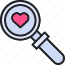 heart, magnifier, love, romance, search