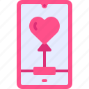 heart, smartphone, love, phone, balloon