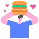 hamburger, love, junk, burger, sandwich, man, people