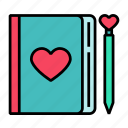 notebook, love, heart, book, pen, diary, valentine