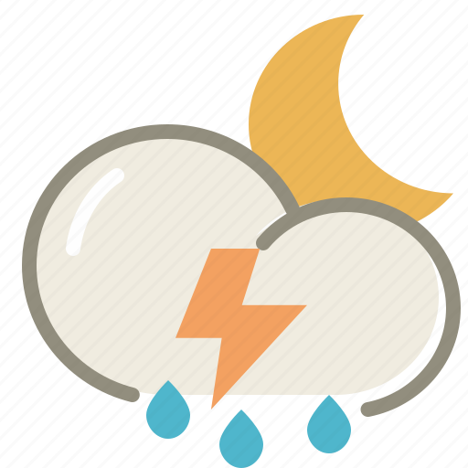 Thunderstorms, forecast, lightning, moon, rain, storm, weather icon - Download on Iconfinder