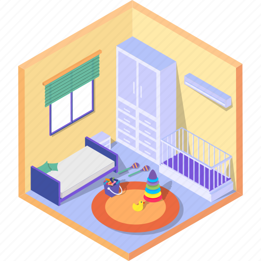 Toddlers bedroom, nursery, infant room, newborn, childhood, baby, indoor illustration - Download on Iconfinder