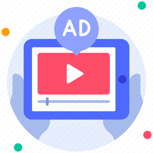 Video ad, tab, video, ads, play, communication media, device icon - Download on Iconfinder