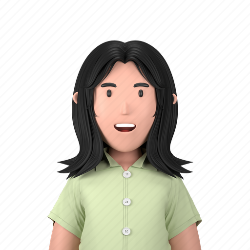 Student, teenager, long hair, shirt, female, diversity, avatar 3D illustration - Download on Iconfinder