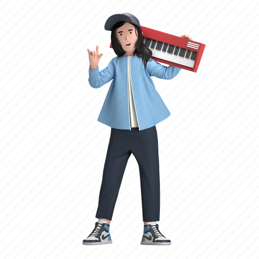 Female with keyboard, piano, synthesizer, midi, pianist, female, music concert 3D illustration - Download on Iconfinder