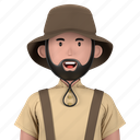 explorer, traveler, casual, bearded man wearing hat, father, male, diversity, avatar