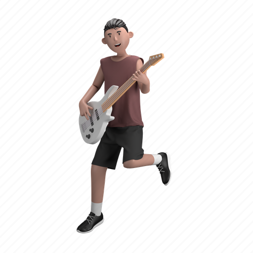 Male with bass, bassist, bass, string, electric, male, music concert 3D illustration - Download on Iconfinder