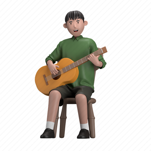 Male with acoustic guitar, guitarist, sit, guitar, string, male, music concert 3D illustration - Download on Iconfinder