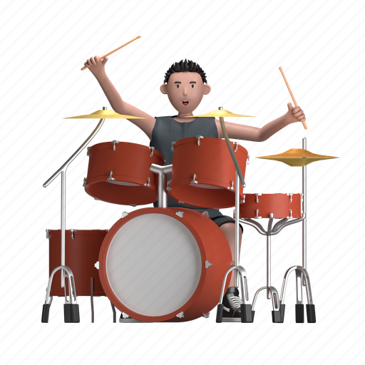 Male with drum set, drum, drummer, drumkit, drum set, male, music concert 3D illustration - Download on Iconfinder