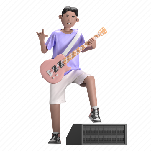 Male with guitar, guitarist, electric, rock, guitar, male, music concert 3D illustration - Download on Iconfinder