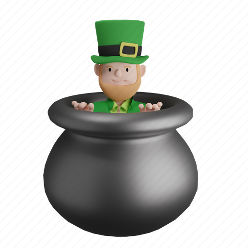 Cauldron, pot, hide, head, man, saint patricks day, st patrick 3D illustration - Download on Iconfinder