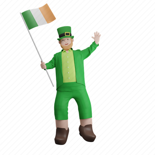 Flag, country, national, ireland flag, man, saint patricks day, st patrick 3D illustration - Download on Iconfinder