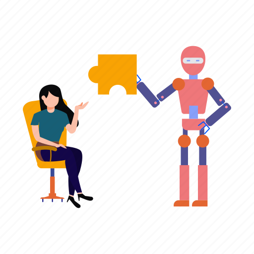 Female, working, laptop, robot, puzzle icon - Download on Iconfinder