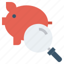 find, glass, magnifier, magnifying glass, piggy, search, zoom