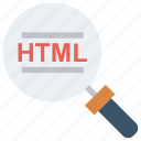 find, glass, html code, magnifier, magnifying glass, search, zoom
