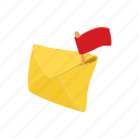 cartoon, envelope, flag, letter, mail, message, paper