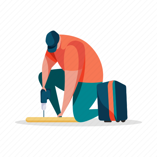 Character, builder, man, drill, electric, maintenance, worker illustration - Download on Iconfinder