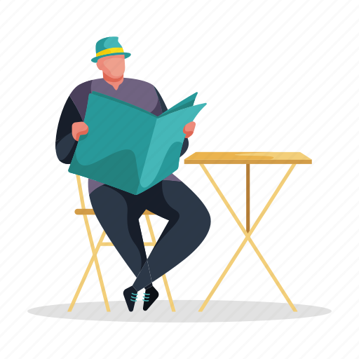 Character, builder, man, sit, table, chair, furniture illustration - Download on Iconfinder