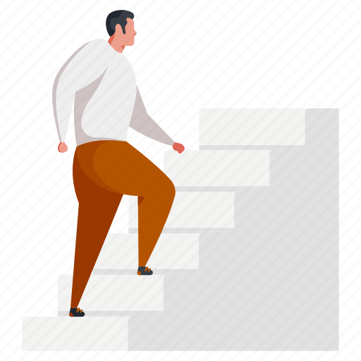 Character, builder, man, stairs, upstairs, step illustration - Download on Iconfinder