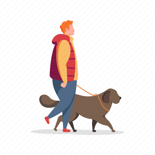 Pets, animals, character, builder, man, walk, dog illustration - Download on Iconfinder