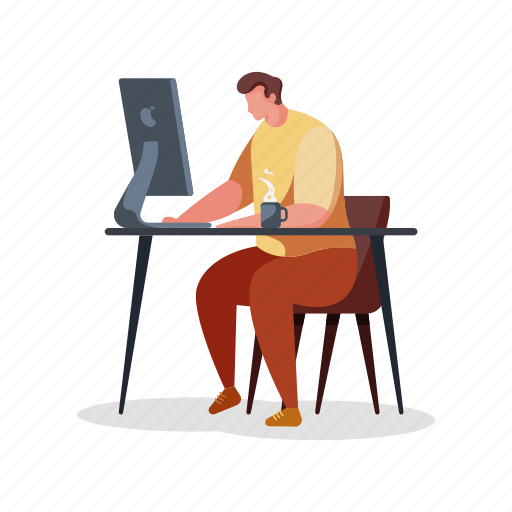 Workspace, man, computer, monitor, desk illustration - Download on Iconfinder