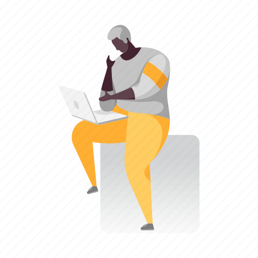Workspace, character, builder, man, sit, work, computer illustration - Download on Iconfinder