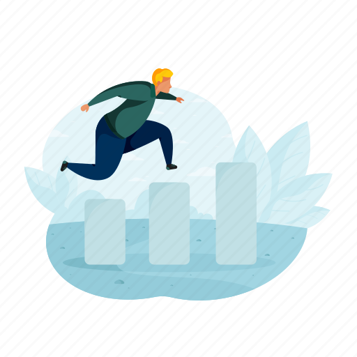 Achievements, man, jump, obstacle, leaves illustration - Download on Iconfinder