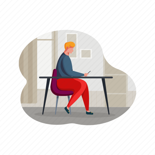 Workspace, man, desk, smartphone, chair illustration - Download on Iconfinder