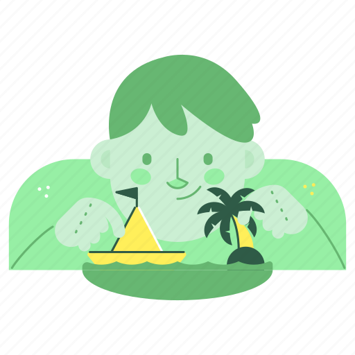 Travel, man, male, person, island, boat, holiday illustration - Download on Iconfinder