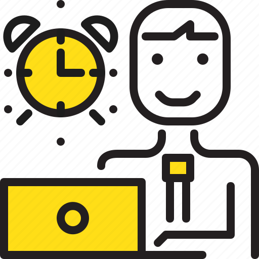 Alarm, clock, computer, man, time, worker, yellow icon - Download on Iconfinder