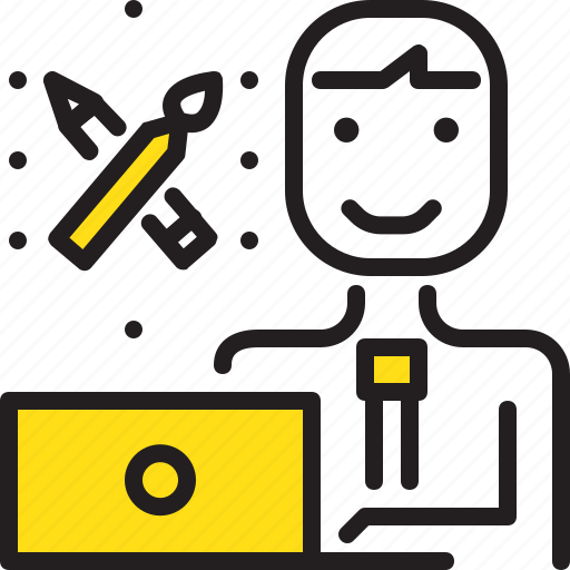 Artist, computer, digital, man, paint, worker, yellow icon - Download on Iconfinder