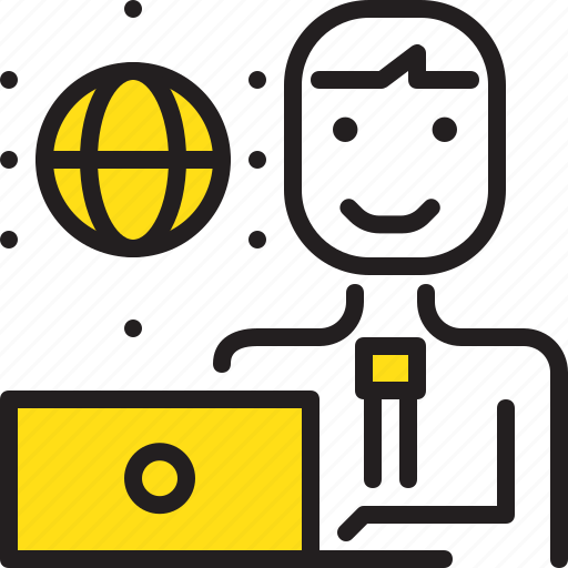 Computer, internet, man, online, worker, yellow icon - Download on Iconfinder