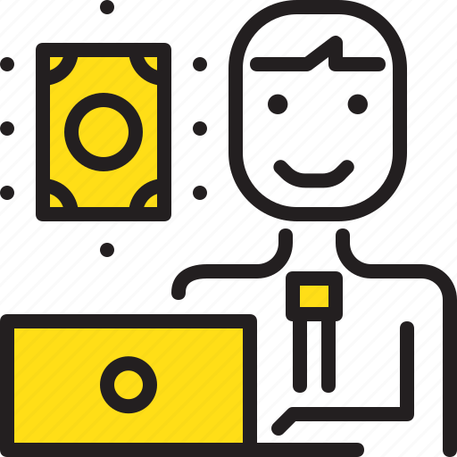 Computer, dollar, man, money, online, worker, yellow icon - Download on Iconfinder