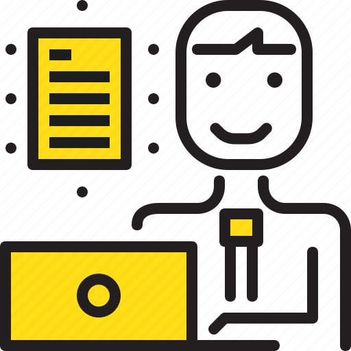 Computer, document, man, paper, worker, yellow icon - Download on Iconfinder