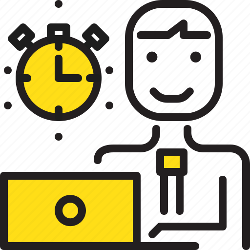 Computer, man, stopwatch, time, worker, yellow icon - Download on Iconfinder
