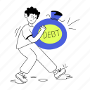 employee debt, debt payment, money bag, money sack, person debt 
