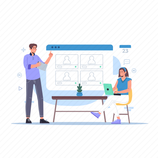 Meetings, discussion, data, teamwork, graph, presentation, analytics illustration - Download on Iconfinder